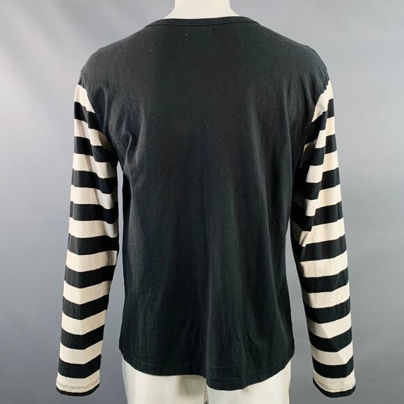 FREENOTE CLOTH Size XL Shifter Black Off White Stripe Cotton One Pocket Pullover - Picture 3 of 7